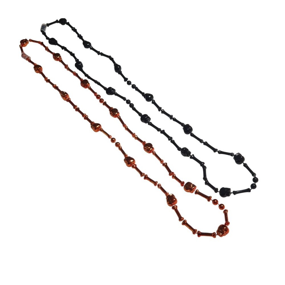 Halloween Skull Bones Necklaces Orange Black Plastic Beads Costume Party Decor